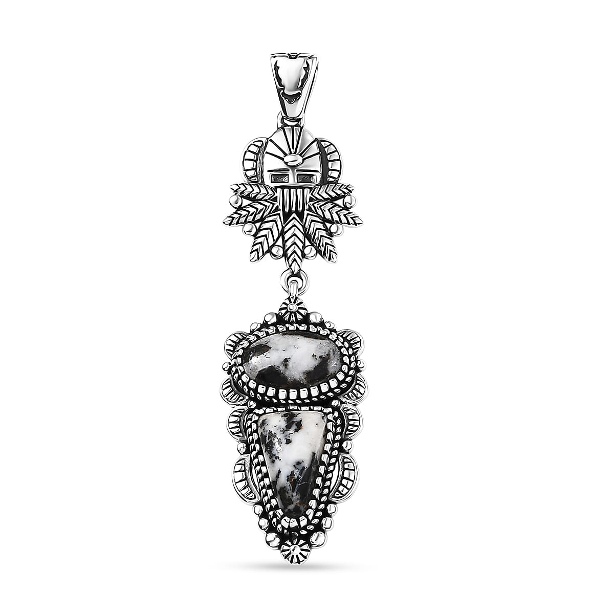 D'Joy Artisan Crafted White Buffalo 4.40 ctw Fancy Pendant without Chain in Sterling Silver