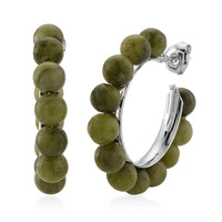 Connemara Marble 30.00 ctw Beaded Irish Bloom Hoop Earrings in Silvertone