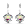 White Aurora Borealis Color Glass and Austrian Crystal Heart Earrings in Silvertone - Sticky add to cart bar