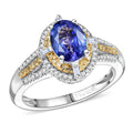 D'Joy Tanzanite, Natural Yellow and White Diamond (0.34 cts) Art Deco Ring in Rhodium Over Sterling Silver (Size 10.0) 1.50 ctw - Sticky add to cart bar