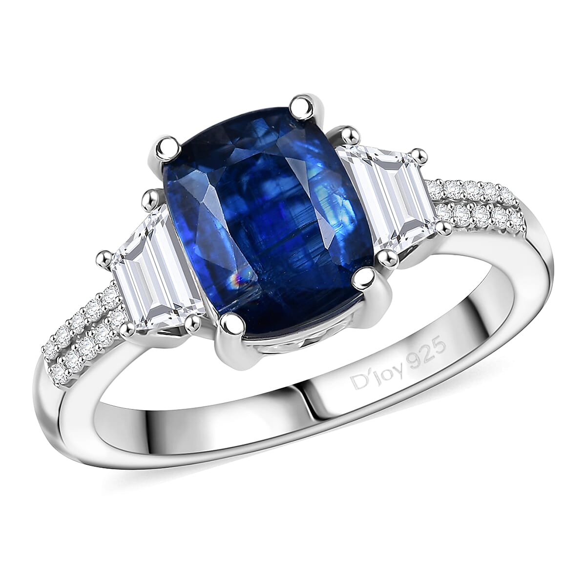 D'Joy Premium Kashmir Kyanite and Moissanite 3.15 ctw Ring in Rhodium Over Sterling Silver