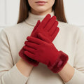 Tamsy Wine Cashmere Wool Gloves with Fur Cuff - L - Sticky add to cart bar