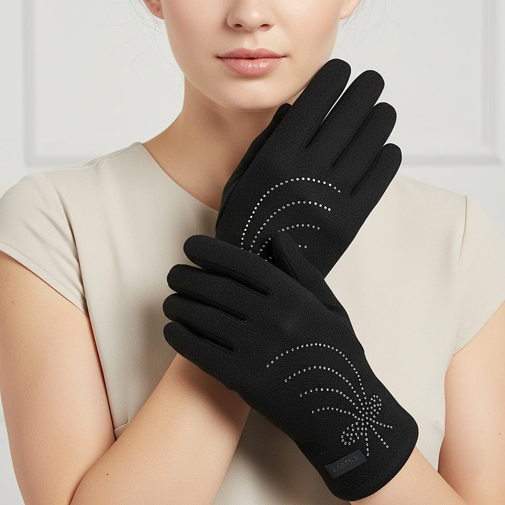 Tamsy Black Cashmere Wool Gloves with 2 Fingers Screen Touch