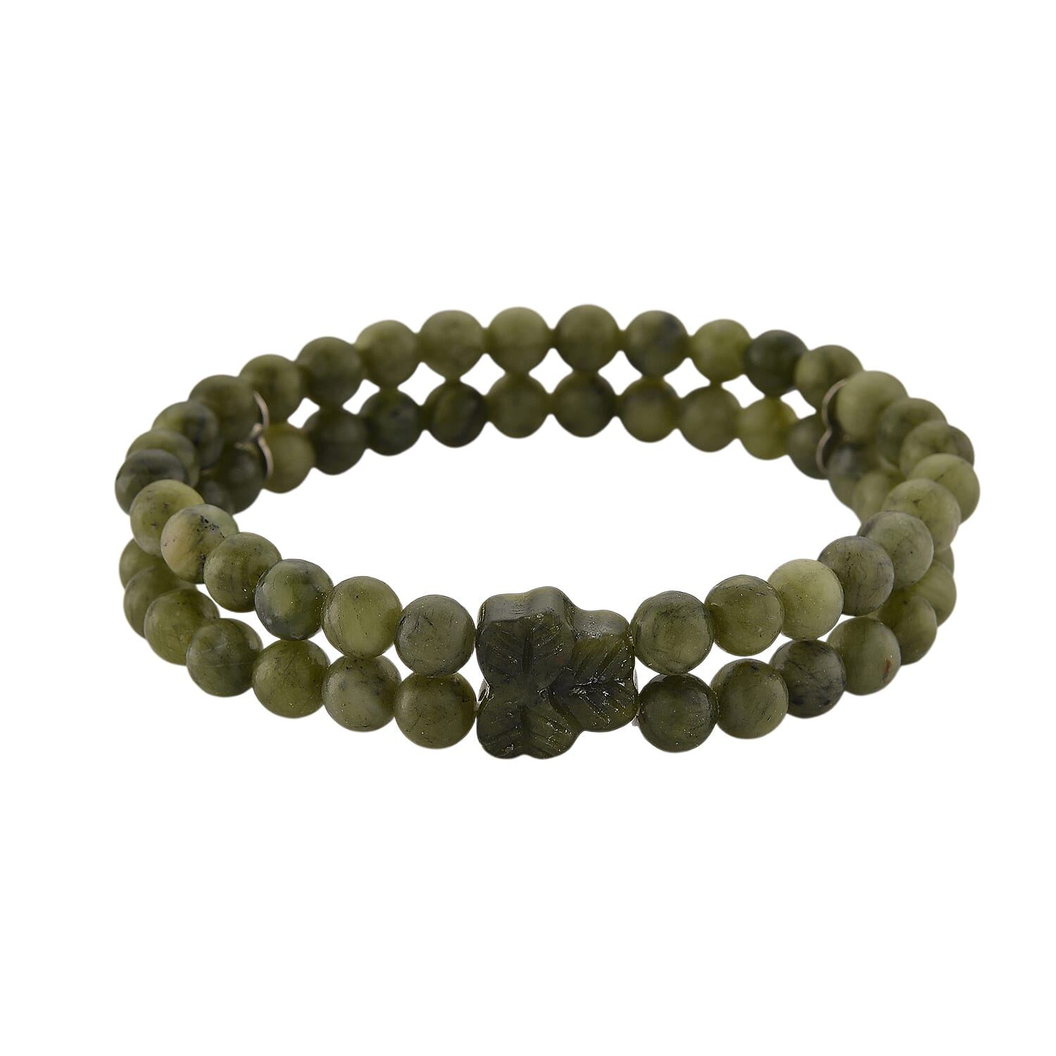 Connemara Marble 110.00 ctw Line of faith Beaded Stretch Bracelet with Leaf Charm
