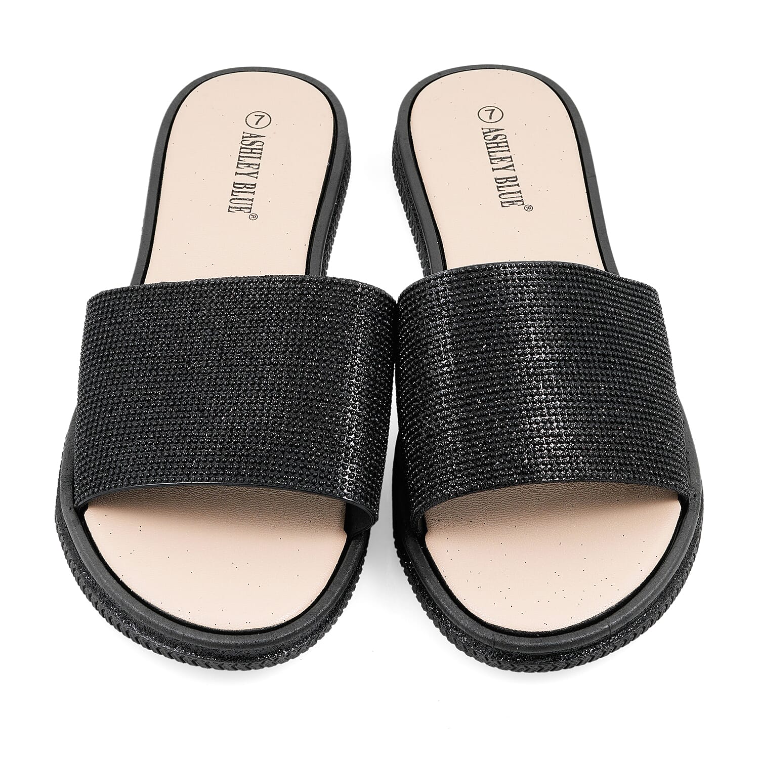 ASHLEY BLUE Black Rhinestone Slides - Size 6