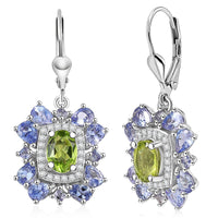 D'Joy Hebei Peridot and Multi Gemstone 4.65 ctw Earrings in Rhodium Over Sterling Silver