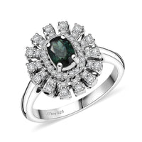 D'Joy Pirineu Lagoon Tourmaline, Moissanite Ring in Rhodium Over Sterling Silver (Size 10.0) 1.01 ctw