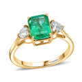 AAA Kagem Zambian Emerald and Luxuriant Lab Grown Diamond E-F VS 3.10 ctw Ring in 14K Yellow Gold (Size 6.0) - Sticky add to cart bar