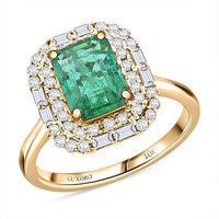 Certified & Appraised Luxoro AAA Kagem Zambian Emerald and I2 Diamond 2.20 ctw Ring in 10K Yellow Gold (Size 10.0)
