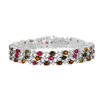GP Multi-Tourmaline, Multi Gemstone Bracelet in Rhodium Over Sterling Silver (6.50 In) 11.90 ctw