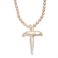 D'Joy Freshwater Pearl Necklace with Angel Charm in Rhodium Over Sterling Silver 18 Inches