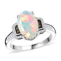 D'Joy Premium Ethiopian Welo Opal, Natural Yellow  and White Diamond (I3) (0.22 cts) Ring in 18K Vermeil YG Over Sterling Silver (Size 10.0) 2.70 ctw