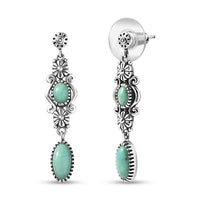 D'Joy Indian Artisan Crafted Tahoe Nevada Turquoise Floral Earrings in Oxidised Sterling Silver 3.00 ctw