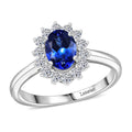 Certified & Appraised AAA Tanzanite and Luxuriant Diamond G-H SI 1.40 ctw Classical Halo Ring in 10K White Gold (Size 10.0) - Sticky add to cart bar