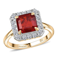 10K Yellow Gold AAA Salamanca Fire Opal, Luxuriant Lab Grown Diamond (G-H, SI) Ring (Size 10.0) 1.85 ctw
