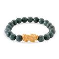 D'Joy Natural Olmec Jadeite 160.00 ctw Beaded Stretch Bracelet with Pixiu in 14K Yellow Gold Over Sterling Silver (6.5-7In) - Sticky add to cart bar