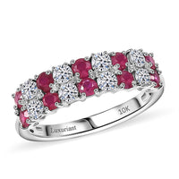 Certified & Appraised 10K White Gold AAA Montepuez Ruby, Luxuriant Lab Grown Diamond (G-H, SI) Band Ring (Size 10.0) 1.45 ctw