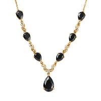 EverTrue Thai Black Spinel and White Zircon 14.35 ctw Midnight Pear Necklace in 18K YG Plated 18-20 Inches