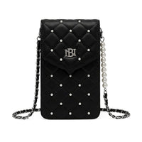 Closeout Badgley Mischka Black Vegan Leather Quilted Pearl Cell Phone Crossbody Bag (8"x4.5"x1.5")