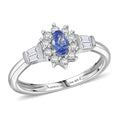 D'Joy AAA Tanzanite, Moissanite Twilight Starburst Ring in Rhodium Over Sterling Silver (Size 10.0) 0.65 ctw - Sticky add to cart bar