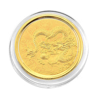 24K Yellow Golden Zodiac Guardian Dragon Coin Bar with Rainbow Line 100mg