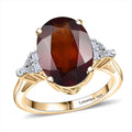 AAA Ceylon Honey Garnet, Luxuriant Lab Grown Diamond (G-H, SI) (0.15 cts) Flame of Passion Ring in 18K Vermeil YG Over Sterling Silver (Size 10.0) 6.65 ctw - Sticky add to cart bar