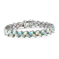 D'Joy Premium Ethiopian Welo Opal, Kagem Zambian Emerald Bracelet in Rhodium Over Sterling Silver (7.25 In) 13.35 ctw