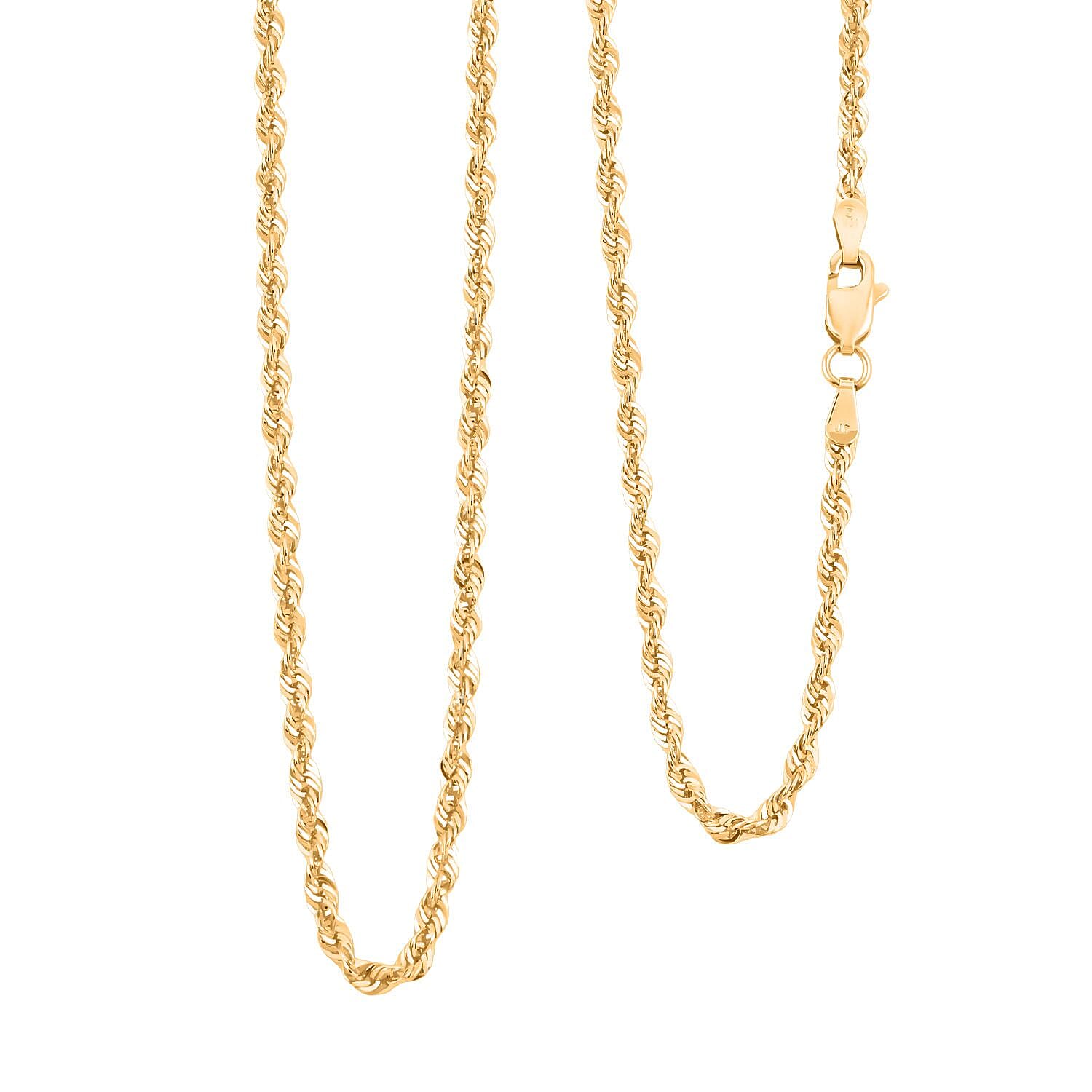 2.52mm Laser Rope Chain Necklace in 10K Yellow Gold 3.39 Grams 20 Inches