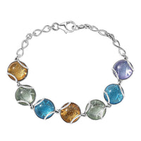 GP Italian Garden Special Multi Color Murano Style Bracelet in Rhodium Over Sterling Silver (6.50 In) (Del. in 12-15 Days)