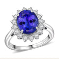 950 Palladium AAAA Tanzanite, Diamond (E-F, VS) (0.75 cts) Floral Ring (Size 6.0) 4.50 ctw - Sticky add to cart bar