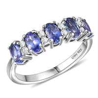 D'Joy AAA Tanzanite, White Zircon Blue Royale Band Ring in Rhodium Over Sterling Silver (Size 10.0) 1.40 ctw
