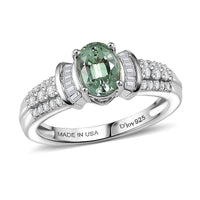 D'Joy Premium Mint Tourmaline, Diamond (0.25 cts) Ring in Rhodium Over Sterling Silver (Size 5.0) 1.10 ctw