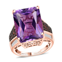 D'Joy Premium Rose De France Amethyst, Multi Gemstone Crown of the Two Forces Ring in 18K Vermeil RG Over Sterling Silver (Size 10.0) 15.00 ctw