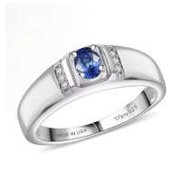 D'Joy Premium Ceylon Blue Sapphire, Moissanite Men's Ring in Rhodium Over Sterling Silver (Size 10.0) 0.60 ctw