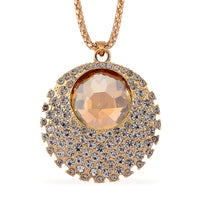 Simulated Champagne Sapphire and Austrian Crystal Celestial Pendant Necklace in Goldtone 24-26 Inches