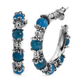 Blue Apatite Beaded Station Hoop Earrings in Silvertone 25.00 ctw - Sticky add to cart bar