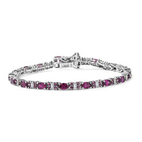 D'Joy Radiant Ember Garnet and Moissanite 6.50 ctw Bracelet in Rhodium Over Sterling Silver (6.50 In)