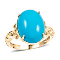 Certified & Appraised AAA Sleeping Beauty Turquoise 6.86 ctw Solitaire Ring in 10K Yellow Gold (Size 10.0) - Sticky add to cart bar