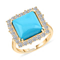 Certified & Appraised 10K Yellow Gold AAA Sleeping Beauty Turquoise, Luxuriant Lab Grown Diamond (E-F, VS) (1.12 cts) Ring (Size 10.0) (4.49 g) 7.50 ctw - Sticky add to cart bar