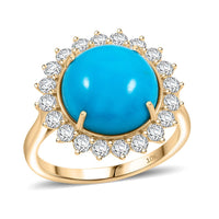 Doorbuster Certified & Appraised 10K Yellow Gold AAA Sleeping Beauty Turquoise, Luxuriant Lab Grown Diamond (E-F, VS) (0.94 cts) Ring (Size 10.0) 6.35 ctw