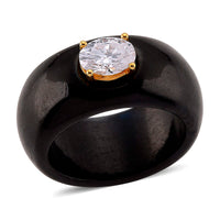 Moissanite (Ovl 8x6 mm), Black Jade Band Ring in 18K Vermeil YG Over Sterling Silver (Size 5.0) 39.65 ctw
