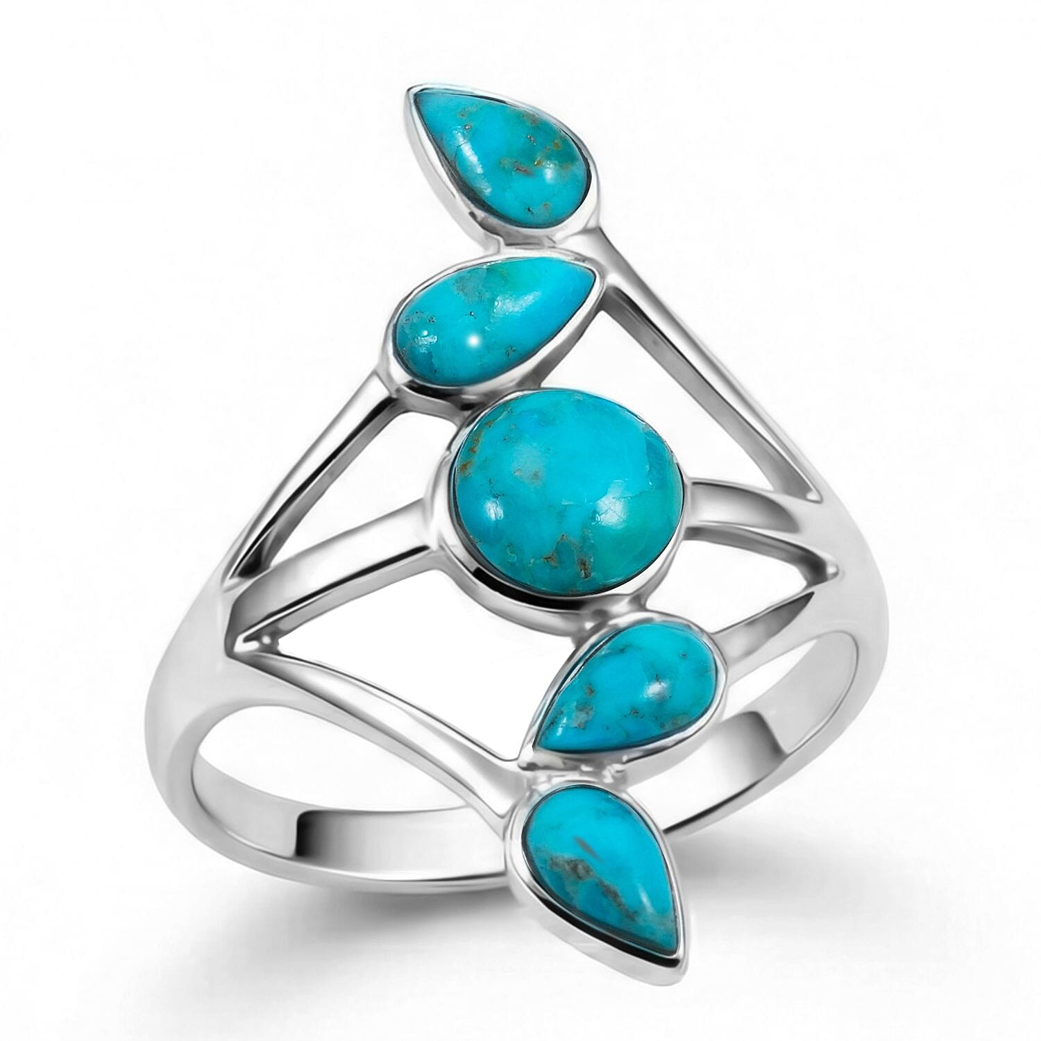 Santa Fe Style Kingman Turquoise Ring in Sterling Silver (Size 10.0) 0.75 ctw
