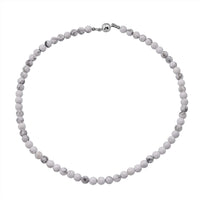 White Howlite Beaded Necklace with Magnetic Lock in Rhodium Over Copper 150.00 ctw (18 Inches)