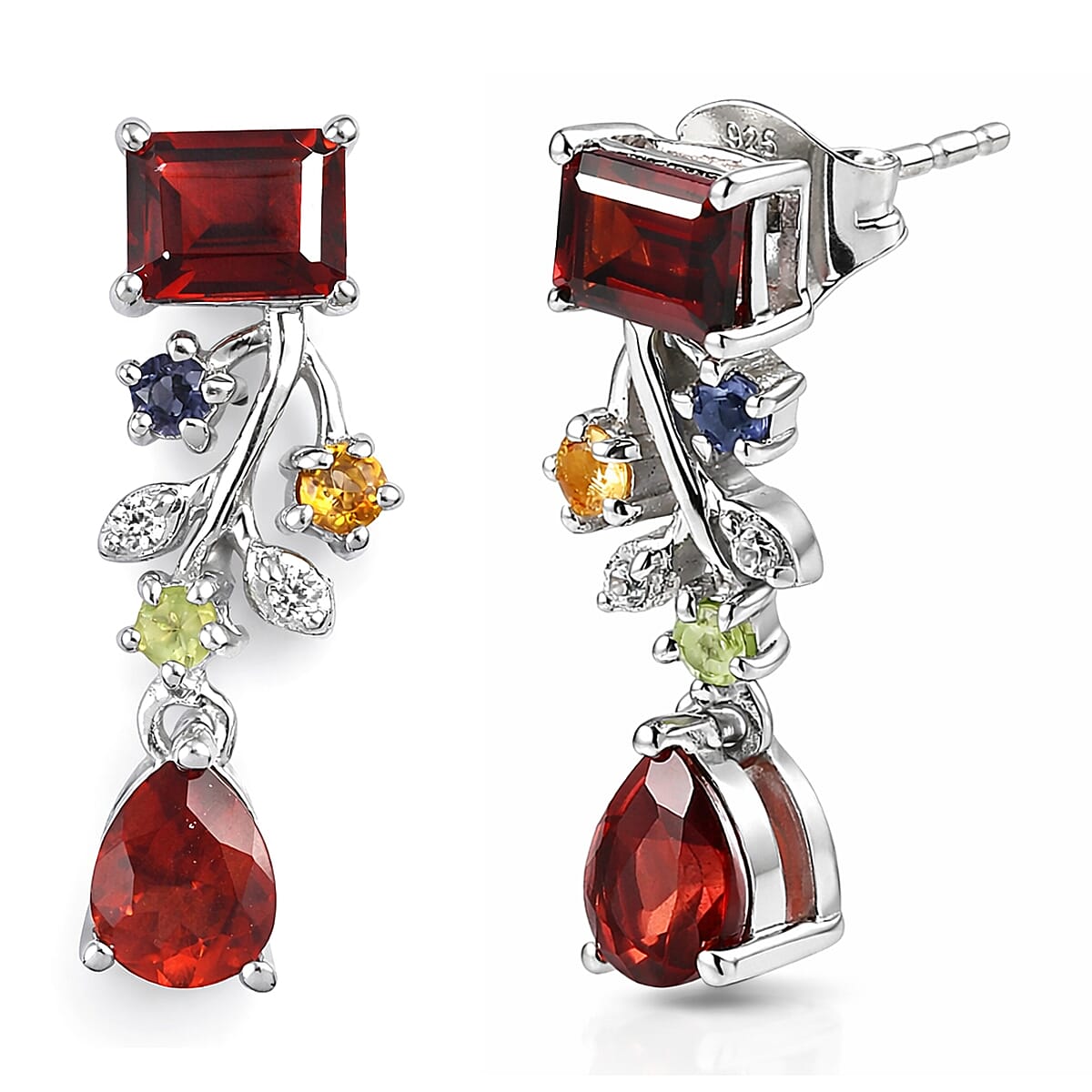 GP Italian Garden Collection Premium Mozambique Garnet and Multi Gemstone 2.40 ctw Earrings in Rhodium Over Sterling Silver