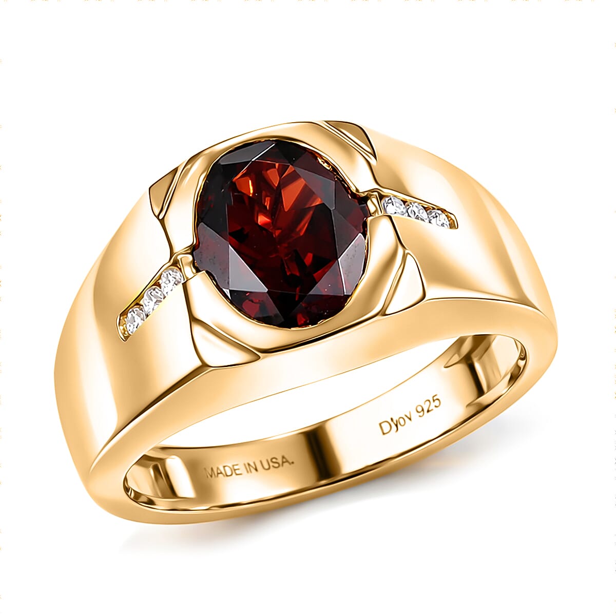 D'Joy Premium Mozambique Garnet, Moissanite Men's Ring in 18K Vermeil YG Over Sterling Silver (Size 10.0) 3.00 ctw