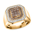 D'Joy Natural Champagne and White Diamond Men's Ring in 18K Vermeil YG Over Sterling Silver (Size 10.0) 1.00 ctw - Sticky add to cart bar