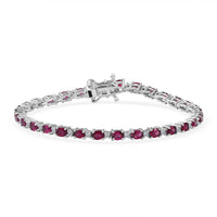 Premium Malawi Magenta Garnet, Luxuriant Lab Grown Diamond (G-H, SI) Moonlit Line Bracelet in Rhodium Over Sterling Silver (7.25 In) 7.30 ctw