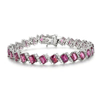 D'Joy AAA Radiant Ember Garnet, White Zircon Bracelet in Rhodium Over Sterling Silver (7.25 In) 20.70 ctw
