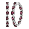 Premium Malawi Magenta Garnet and Luxuriant Lab Grown Diamond G-H SI 4.90 ctw Moonlit Spark Earrings in Rhodium Over Sterling Silver - Sticky add to cart bar