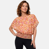 La Marey Pink Multi Pattern Smocked Blouson Top - One Size Missy